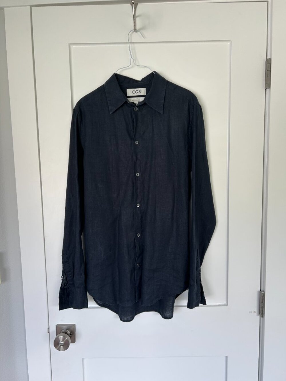 COS Linen Hemp Button UP Shirt in Navy - Size 14.5